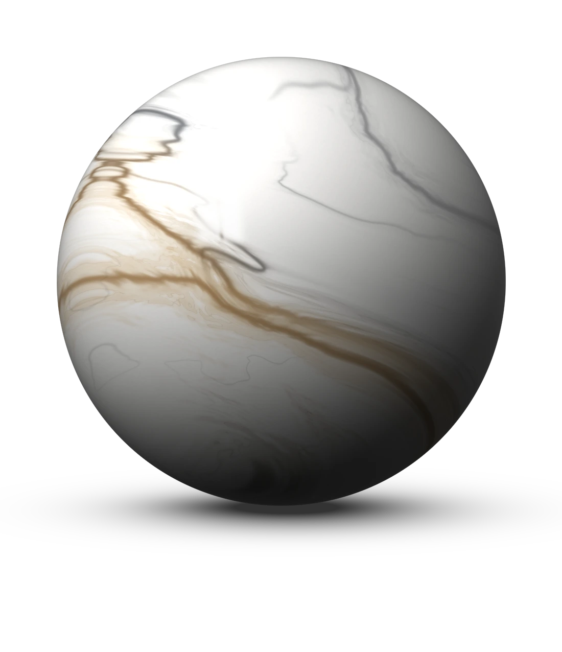 A polished sphere of Calacatta Oro marble