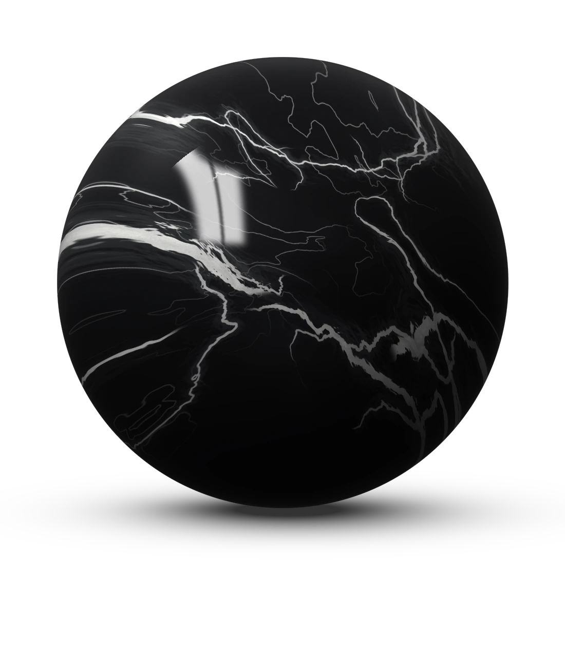A polished sphere of Nero Marquina marble